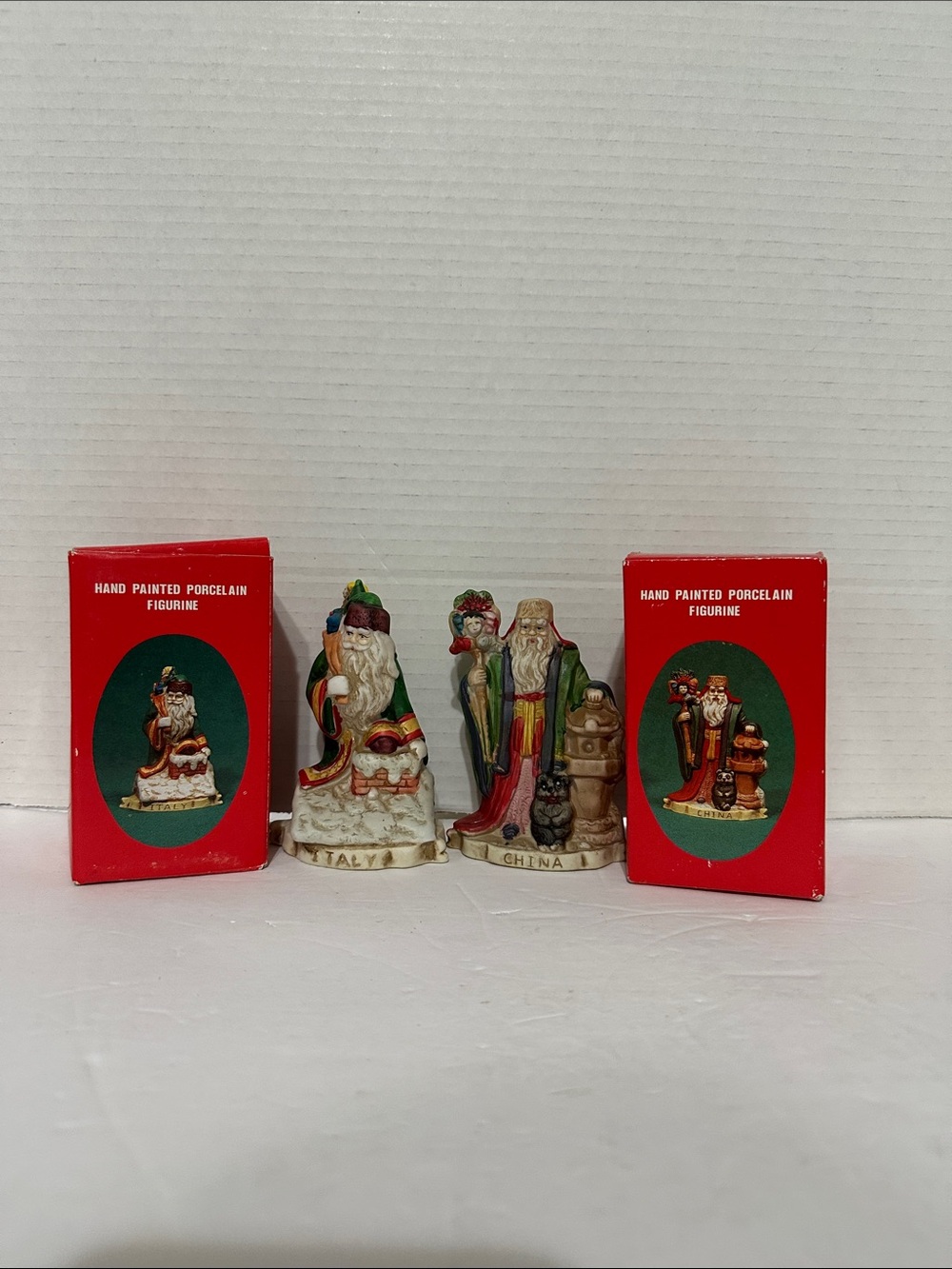 Hand-Painted Porcelain Santa’s of the NationsFigurines Set Italy and China